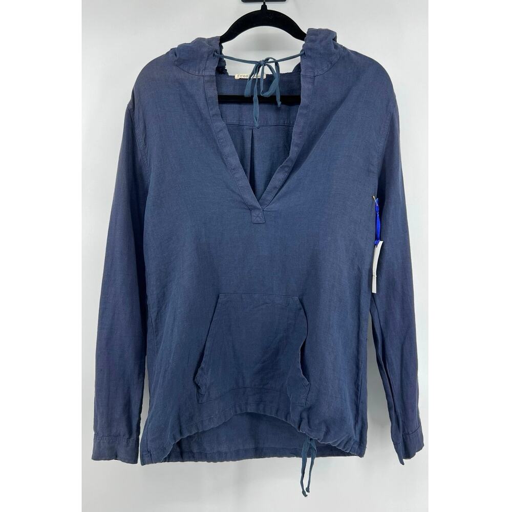 Fresh Laundry Linen Shirt Women's Size S Hooded Coastal Grandma Beachy Nautical